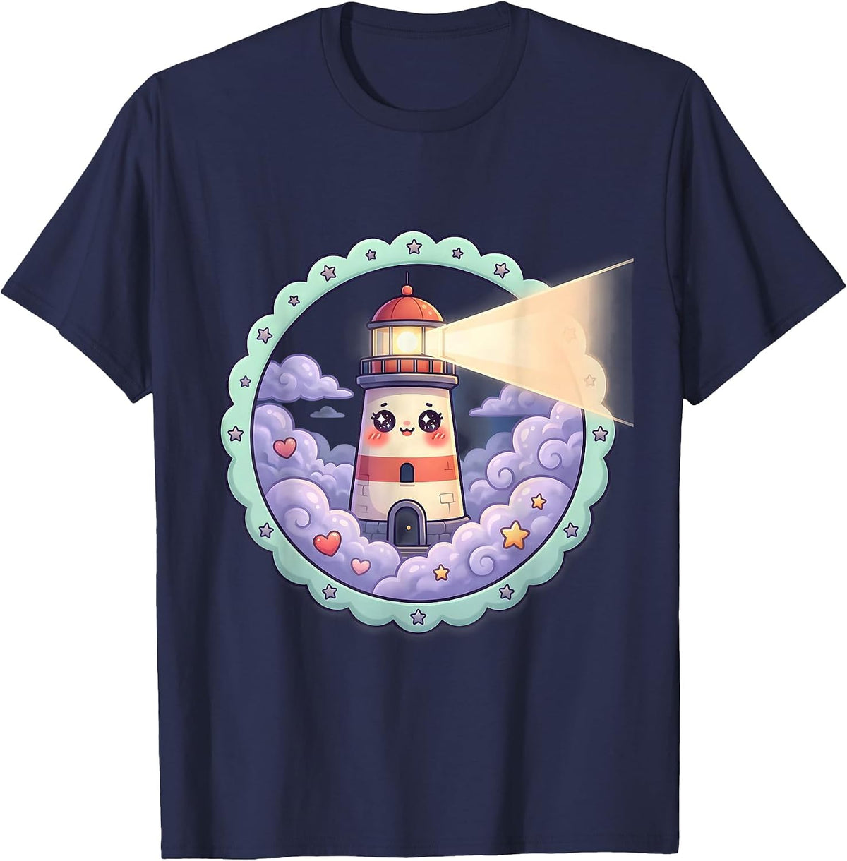 Special Education Lighthouse Beam Through Fog Design T-Shirt - Navy Blue