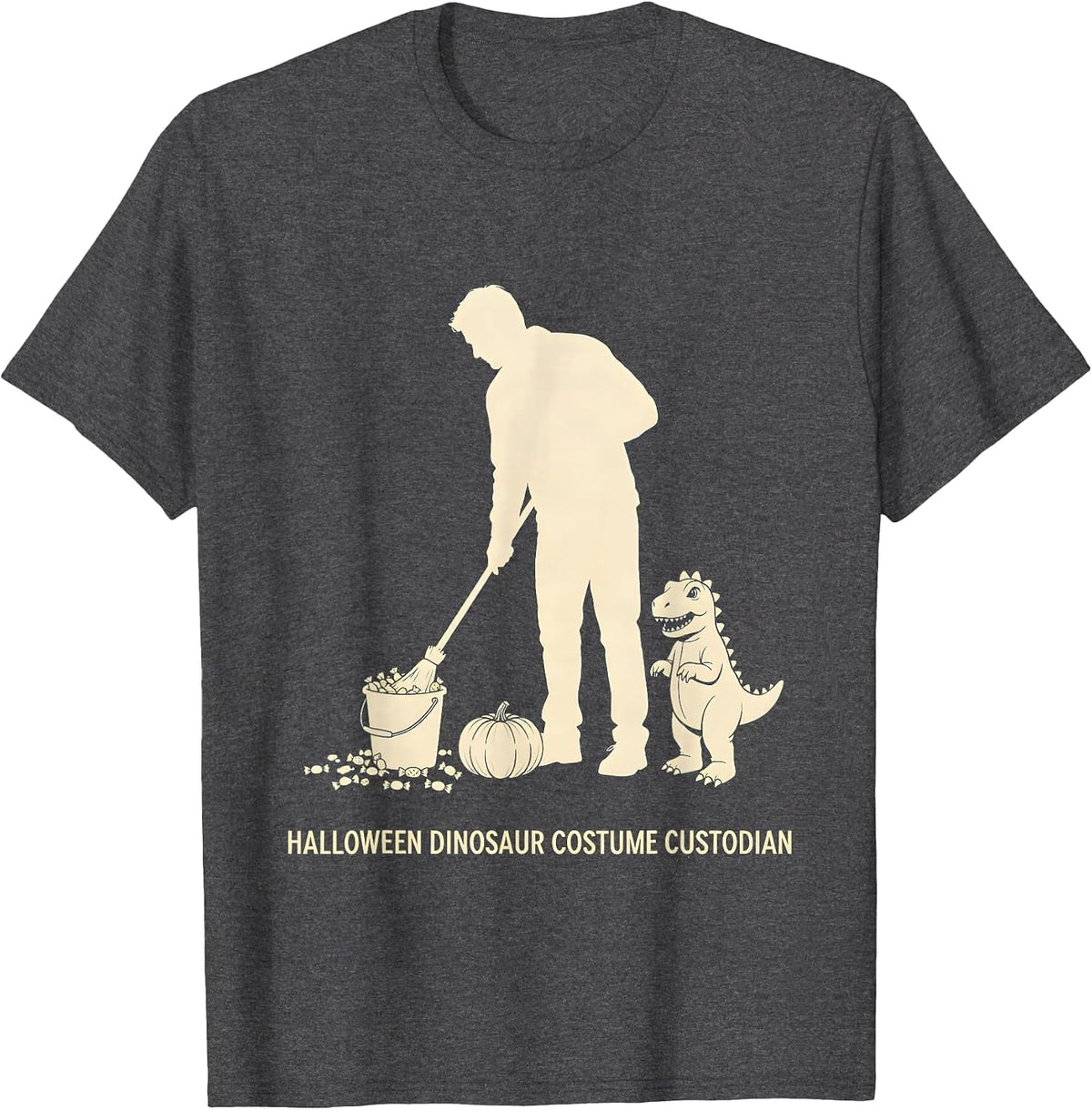 Halloween Dinosaur Costume Custodian Funny Mom Dad Family T-Shirt - Dark Heather Grey