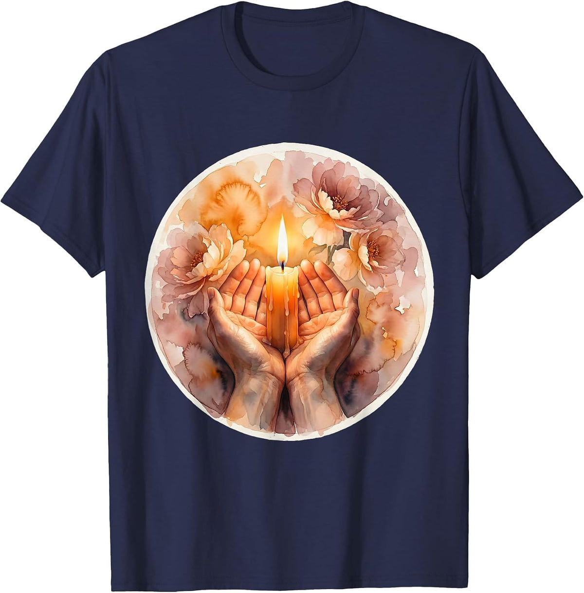 Men's Social Worker Candle Flame Cupped Hand Graphic T-Shirt - Navy Blue