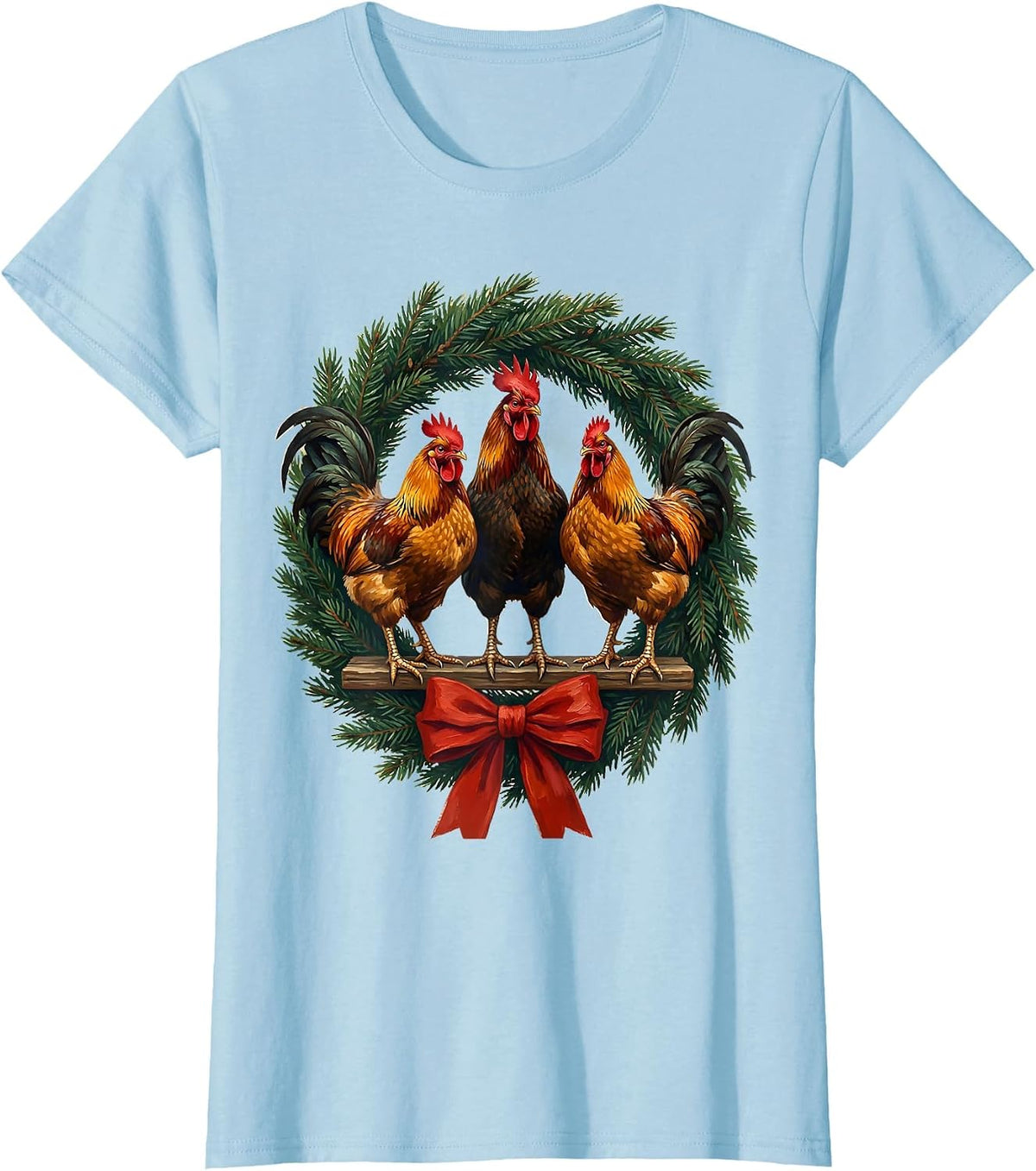 Chickens Wreath Christmas Humor Farm Animal Lover Gift T-Shirt - Baby Blue