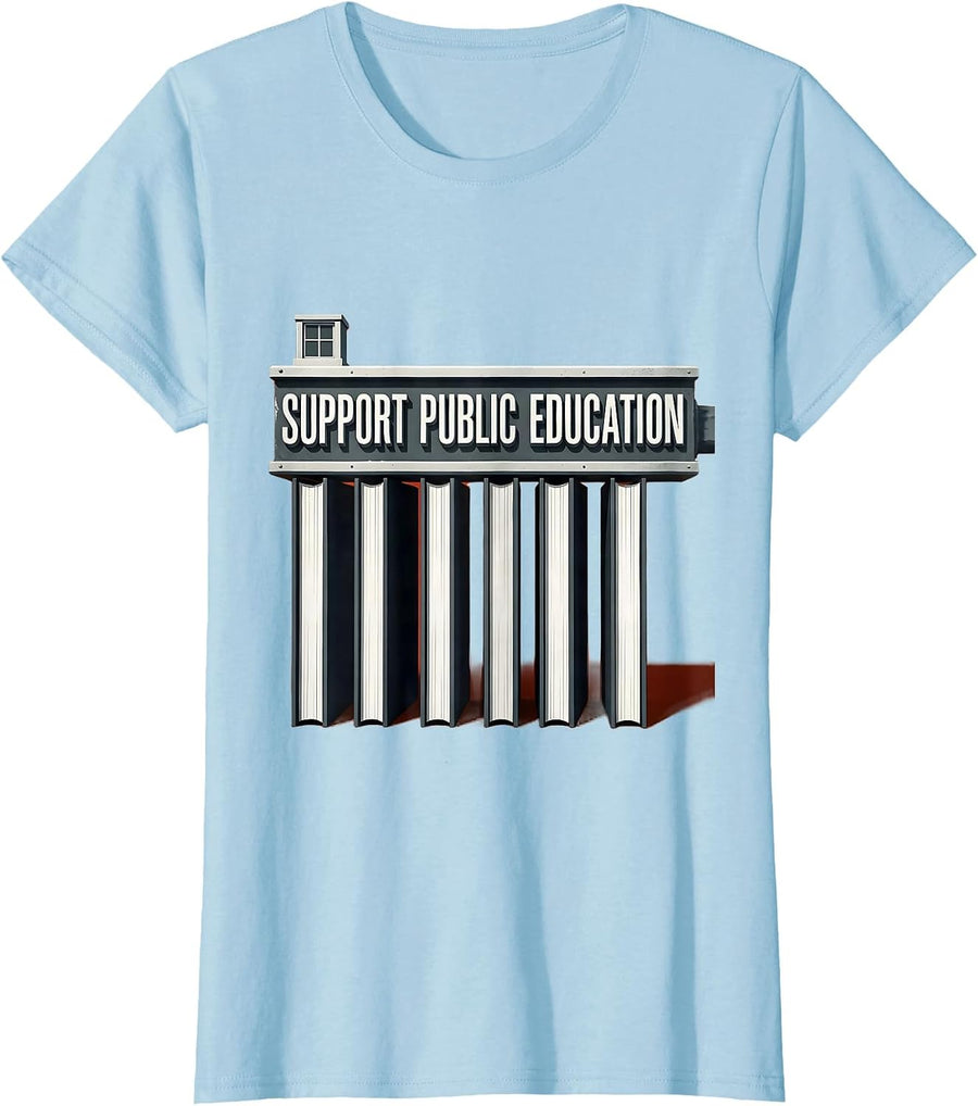 Women's Support Public Education Red For Ed Teacher Protest T-Shirt - Baby Blue