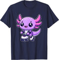 Funny Axolotl Rollerblade Roller Skater Roller Skate Funny T-Shirt - Navy Blue