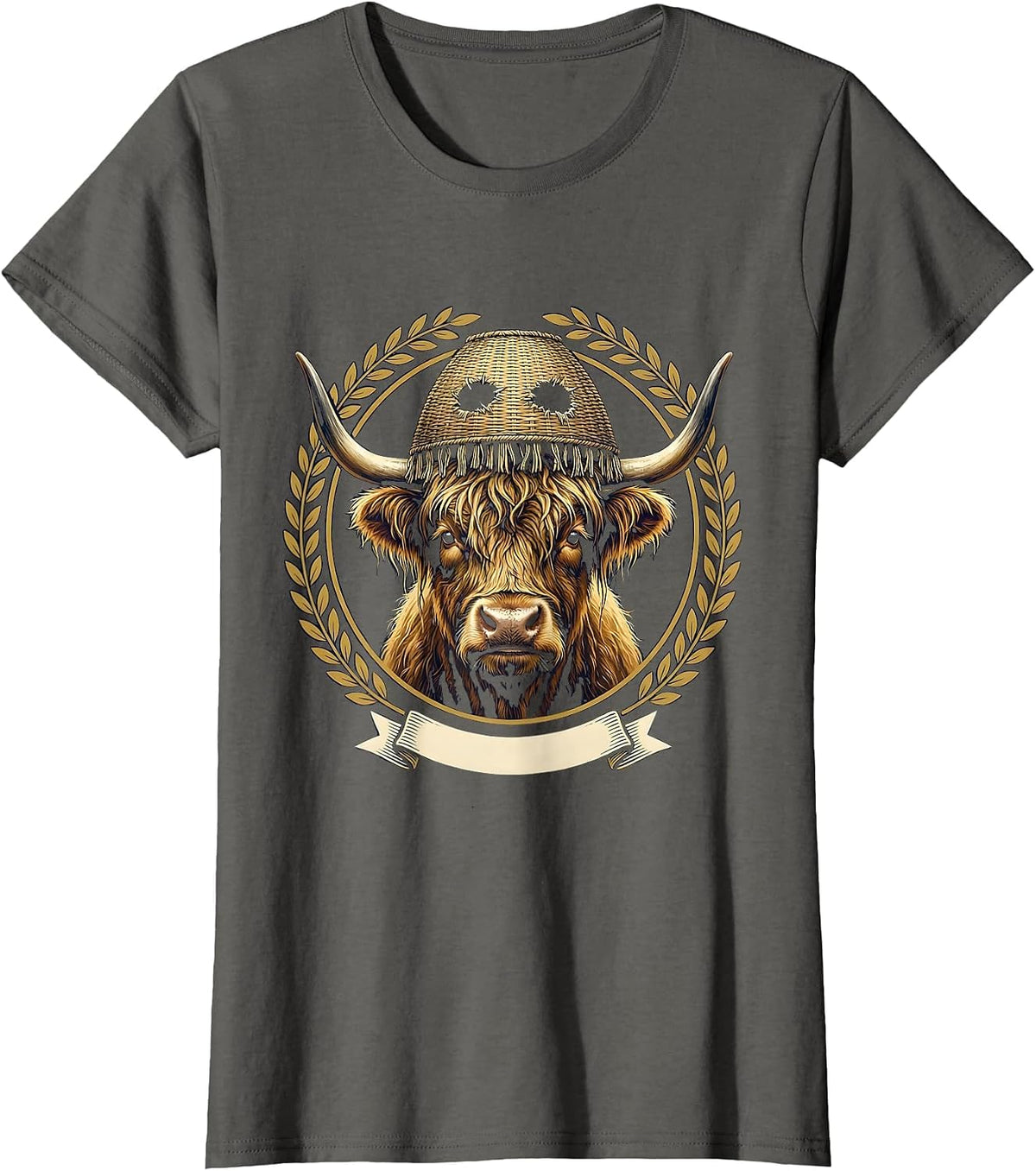 Women's Highland Cow Seal Funny Halloween Farm Animal Humor T-Shirt - Asphalt Grey
