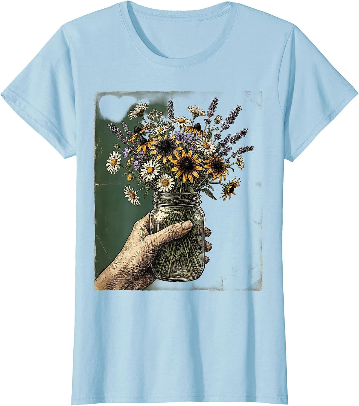 Country Music Wildflower Mason Jar Graphic Tee T-Shirt - Baby Blue