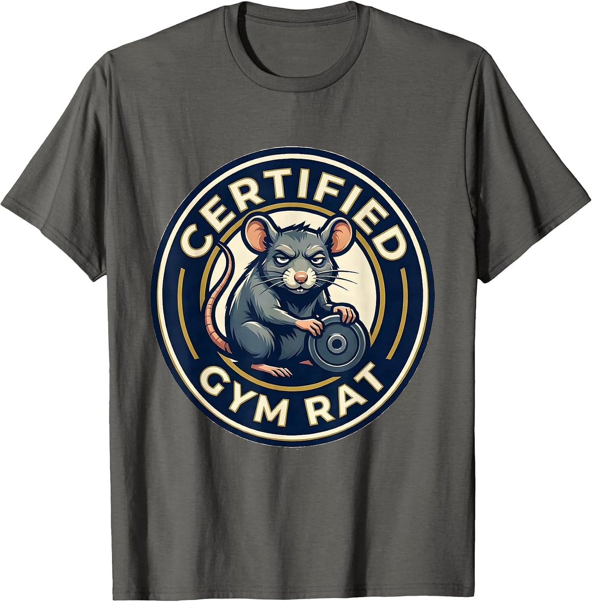 Certified Gym Rat Sarcastic Rat Lover Animal Humor T-Shirt - Asphalt Grey
