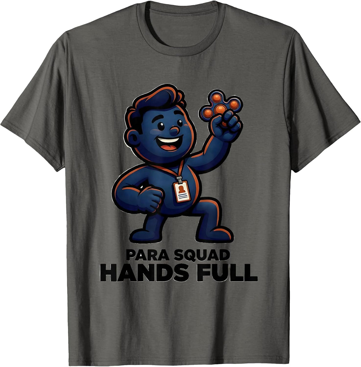 Men's Para Squad Hands Full Cartoon Paraprofessional Appreciation T-Shirt - Asphalt Grey
