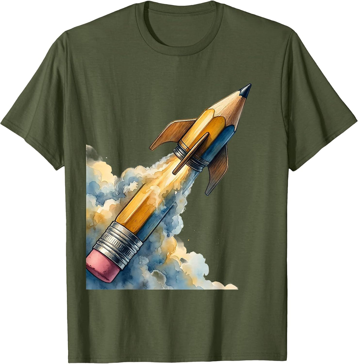 Men's Special Education Teacher Pencil Rocket Launch T-Shirt - Olive Green