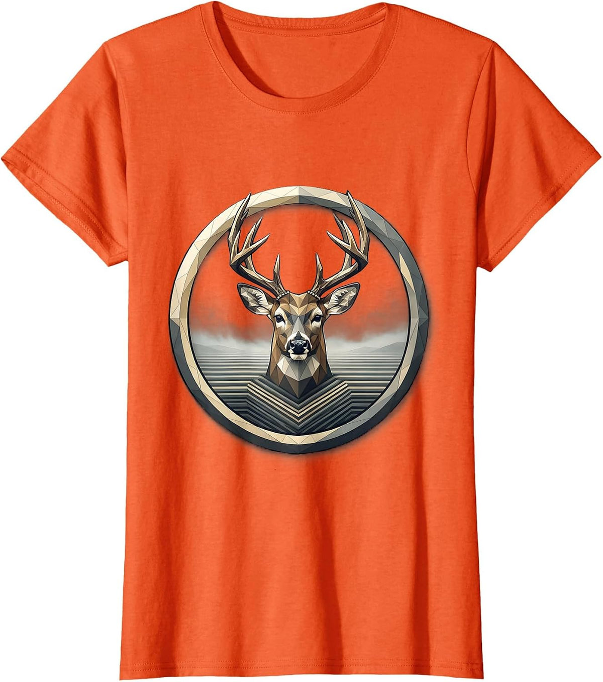 Whitetail Deer in Fog Hunting Illustration T-Shirt - Orange