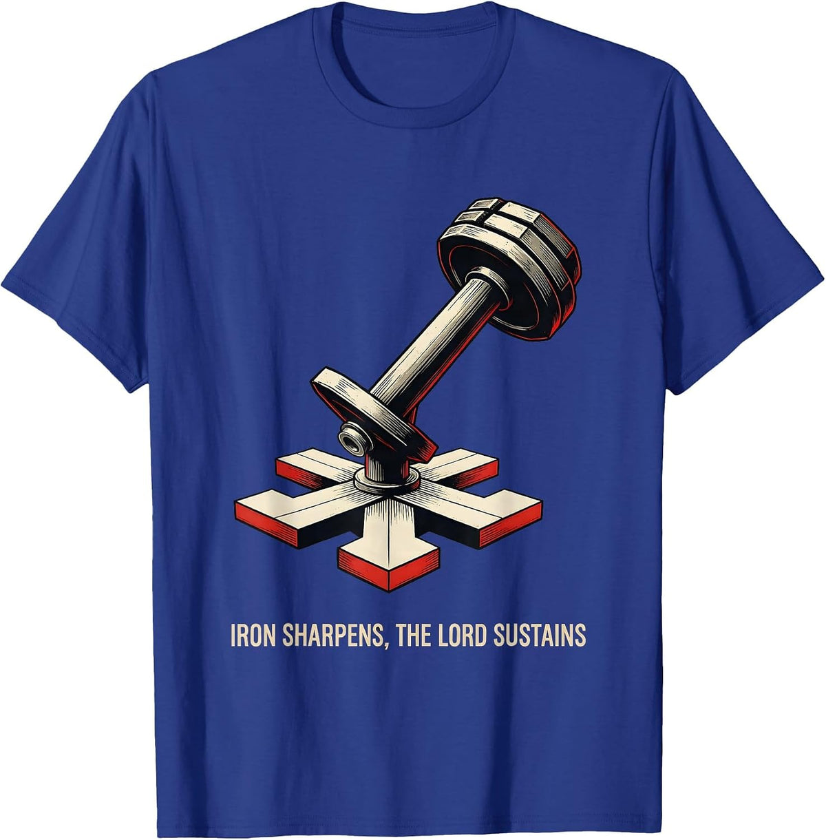 Men's Iron Sharpens, The Lord Sustains Geometric Christian Gym T-Shirt - Royal Blue