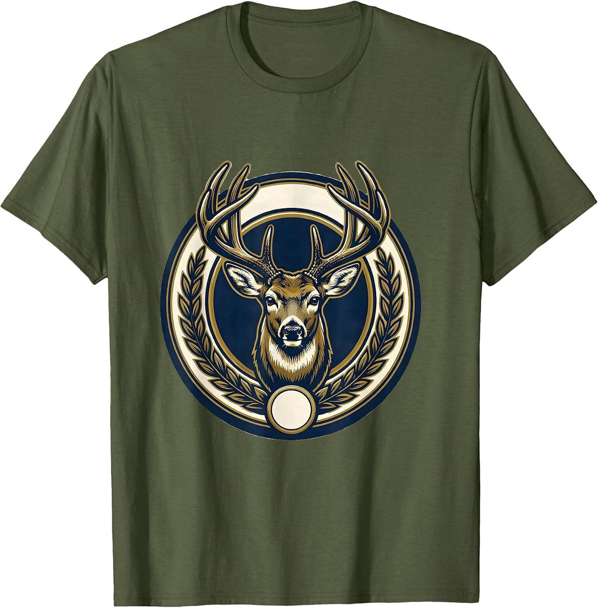Sealed Whitetail Buck Hunting Dad Trophy Crest T-Shirt - Olive Green