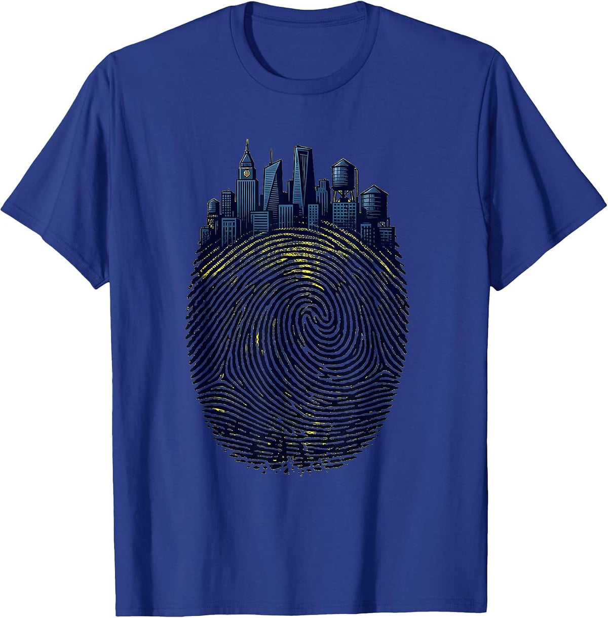 Men's Fingerprint City Skyline Urban Identity Design T-Shirt - Royal Blue