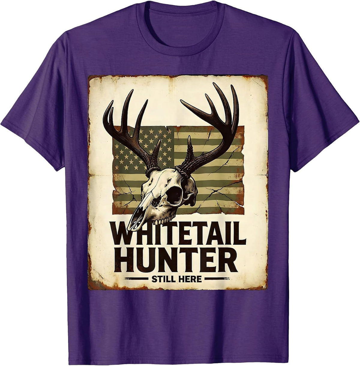Men's Whitetail Hunter Still Here Vintage Hunting Dad Humor T-Shirt - Purple