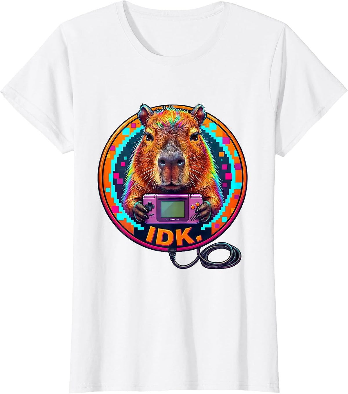 Women's IDK Colorful Capybara Gamer Meme Humor T-Shirt - White