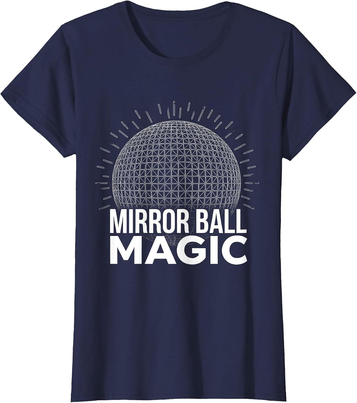 Women's Mirror Ball Magic Disco Graphic Design T-Shirt - Navy Blue