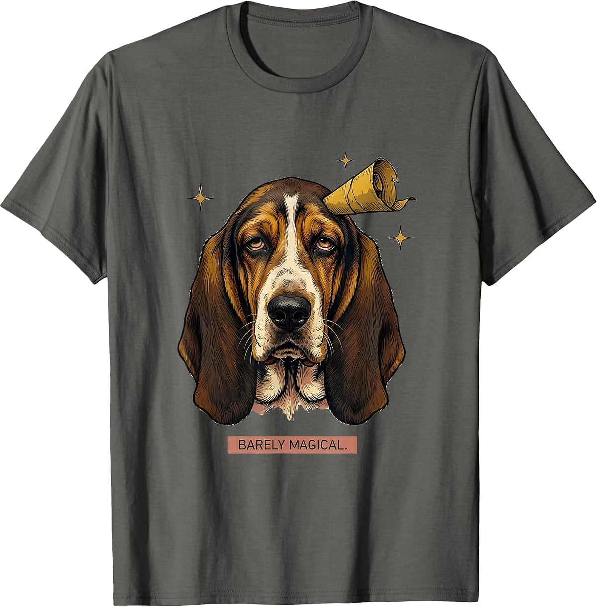 Men's Barely Magical Funny Basset Hound Unicorn Novelty Humor T-Shirt - Asphalt Grey