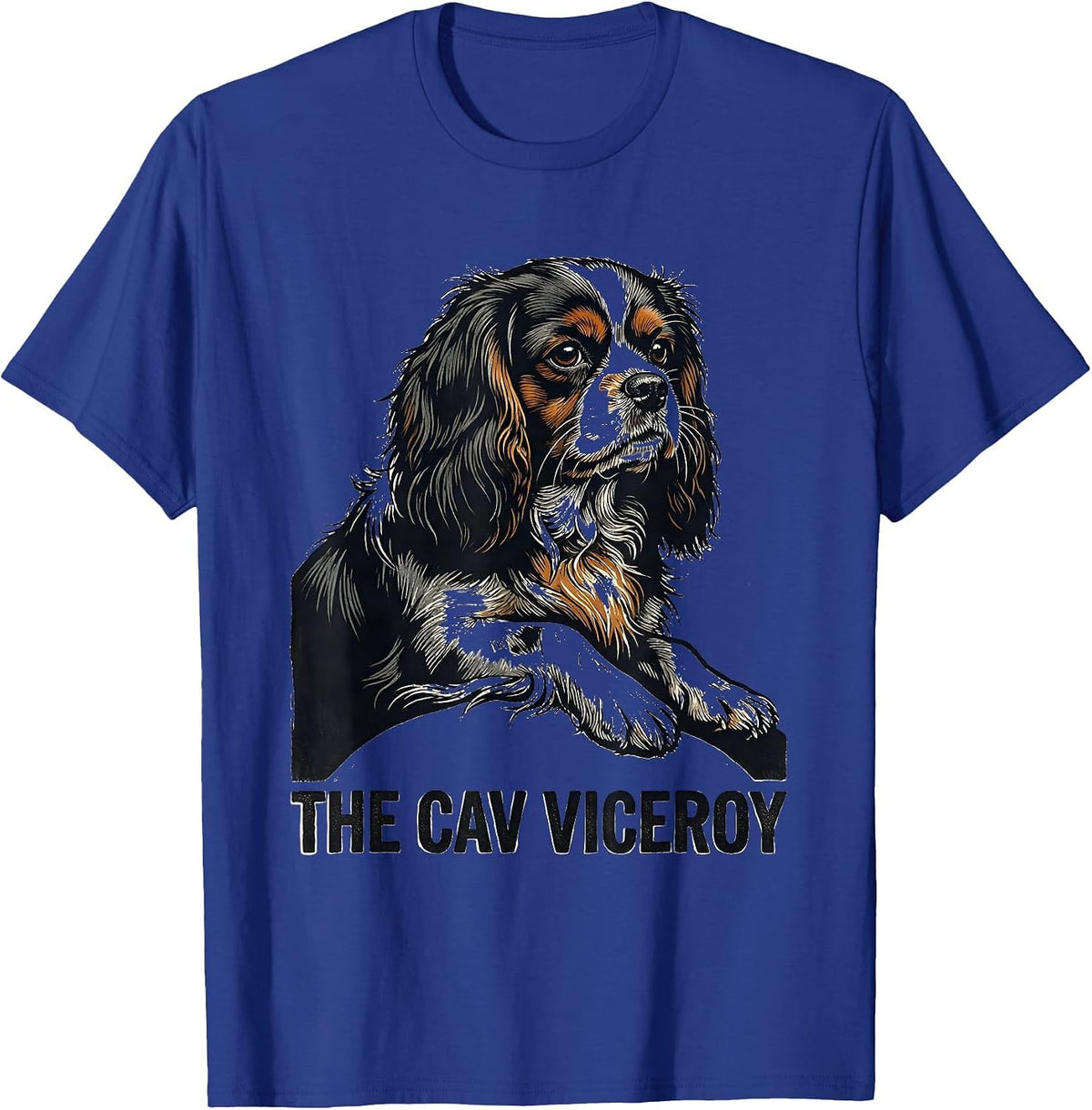 Men's The Cav Viceroy Linocut Cavalier King Charles Spaniel Dad T-Shirt - Royal Blue