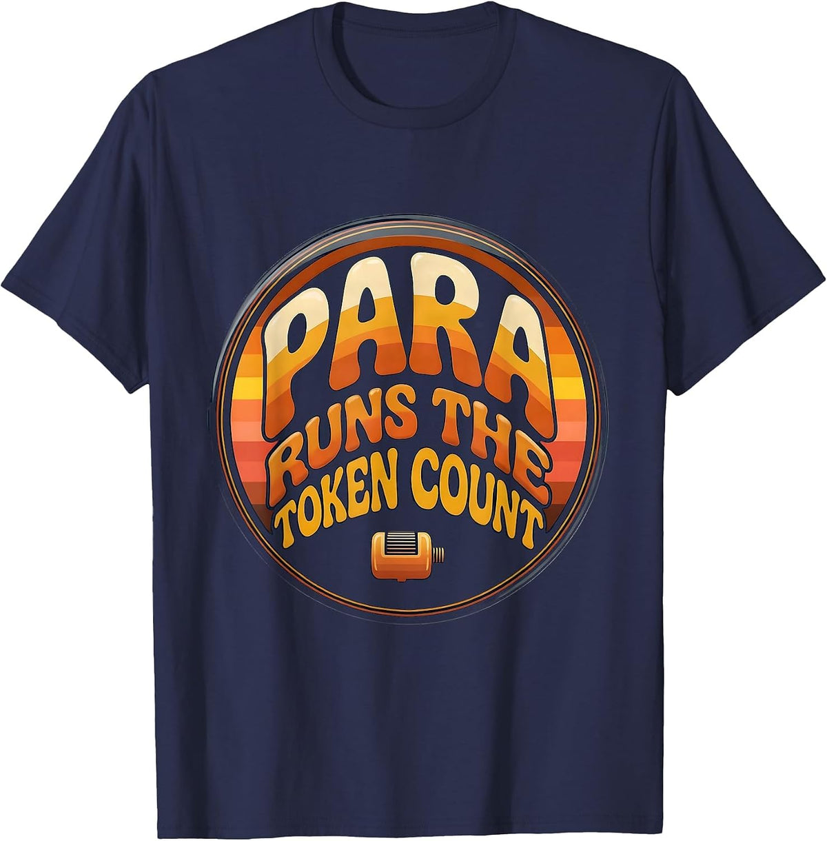 Men's PARA Runs The Token Count Retro 70s Paraprofessional Back T-Shirt - Navy Blue