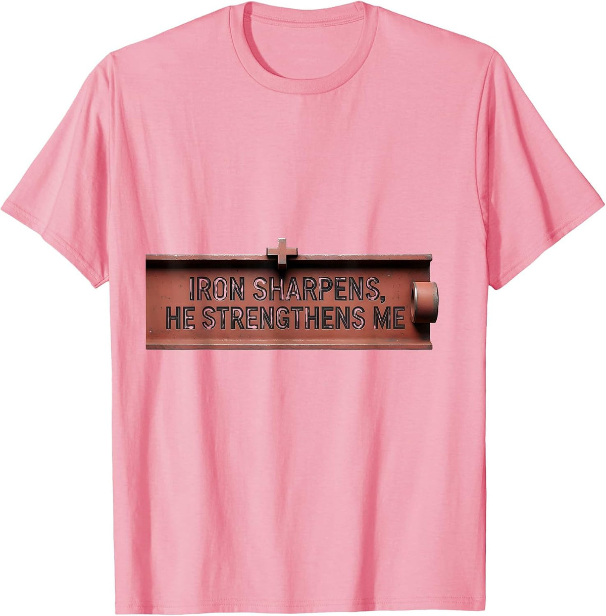 Men's Iron Sharpens He Strengthens Me Minimalist Christian Gym T-Shirt - Pink