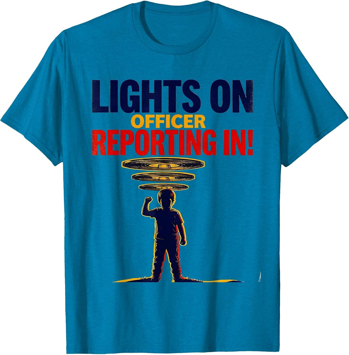 Lights On, Officer Reporting In! Playful Kids Police Officer T-Shirt - Sapphire Blue
