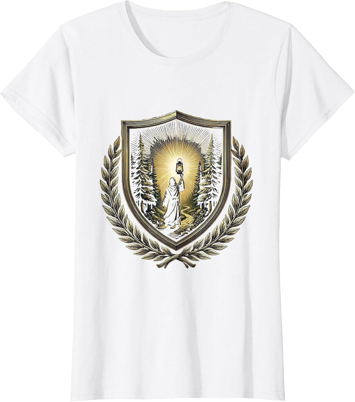 Women's Social Worker Lantern Forest Path Graphic T-Shirt - White