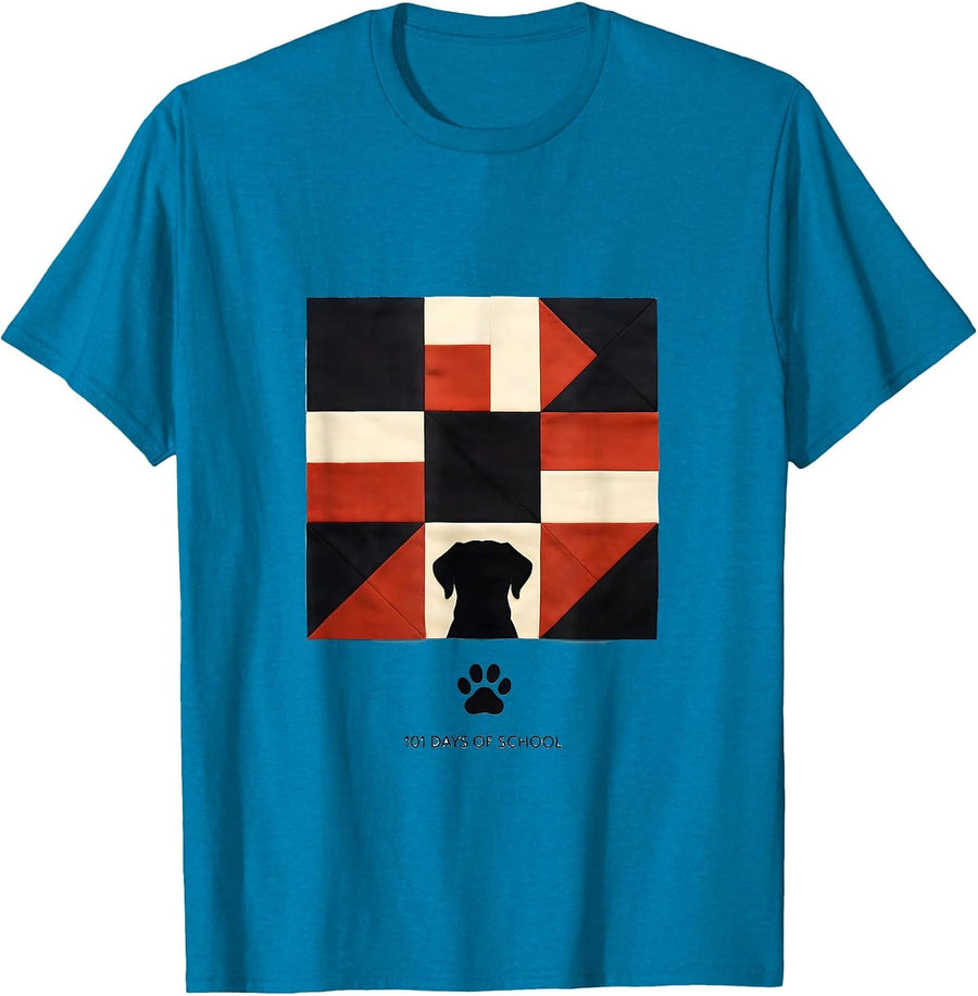 101 Days Of School Quilt Block Patchwork Dog Lover Kids T-Shirt - Sapphire Blue