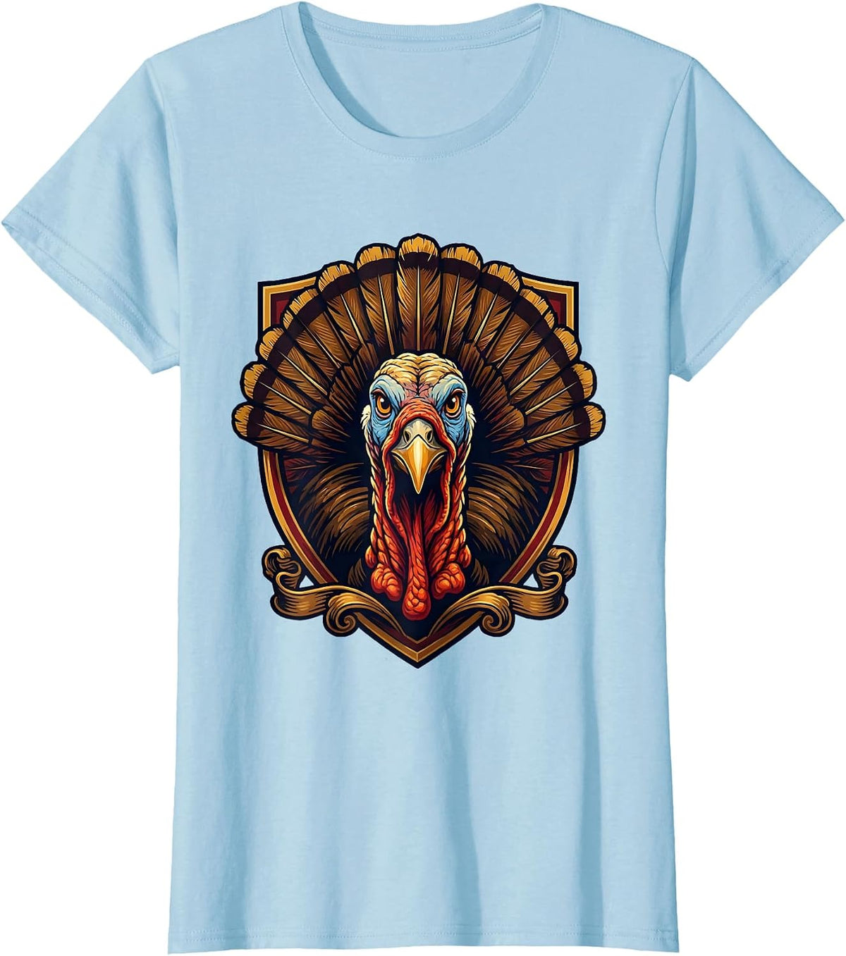 Bold Turkey Face Close-Up Graphic Design T-Shirt - Baby Blue