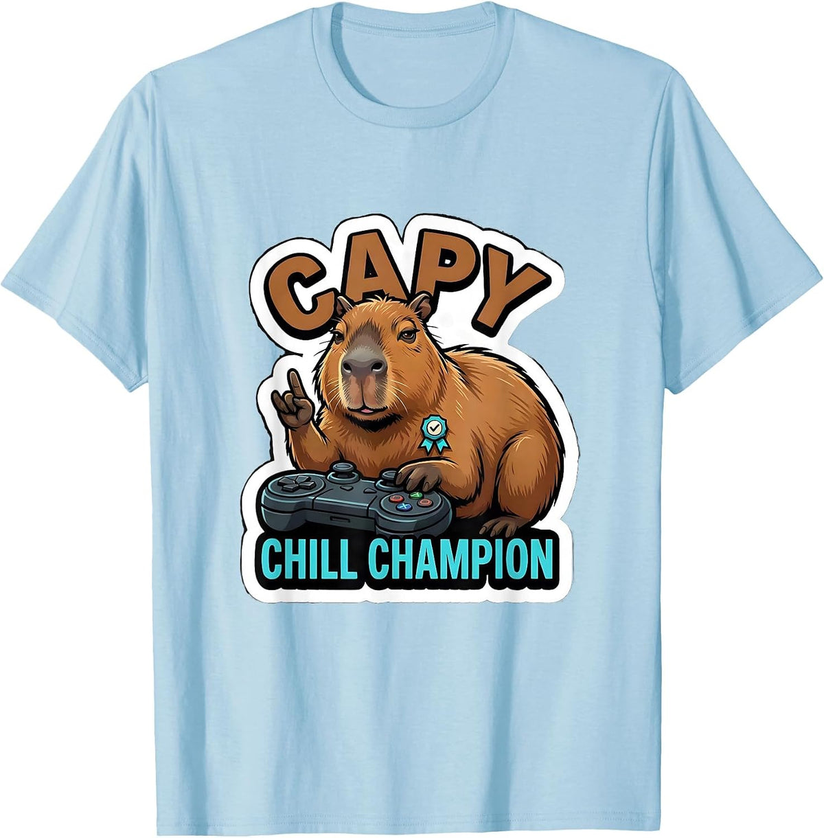 Men's Capy, Chill Champion Funny Capybara Gamer Meme Youth T-Shirt - Baby Blue