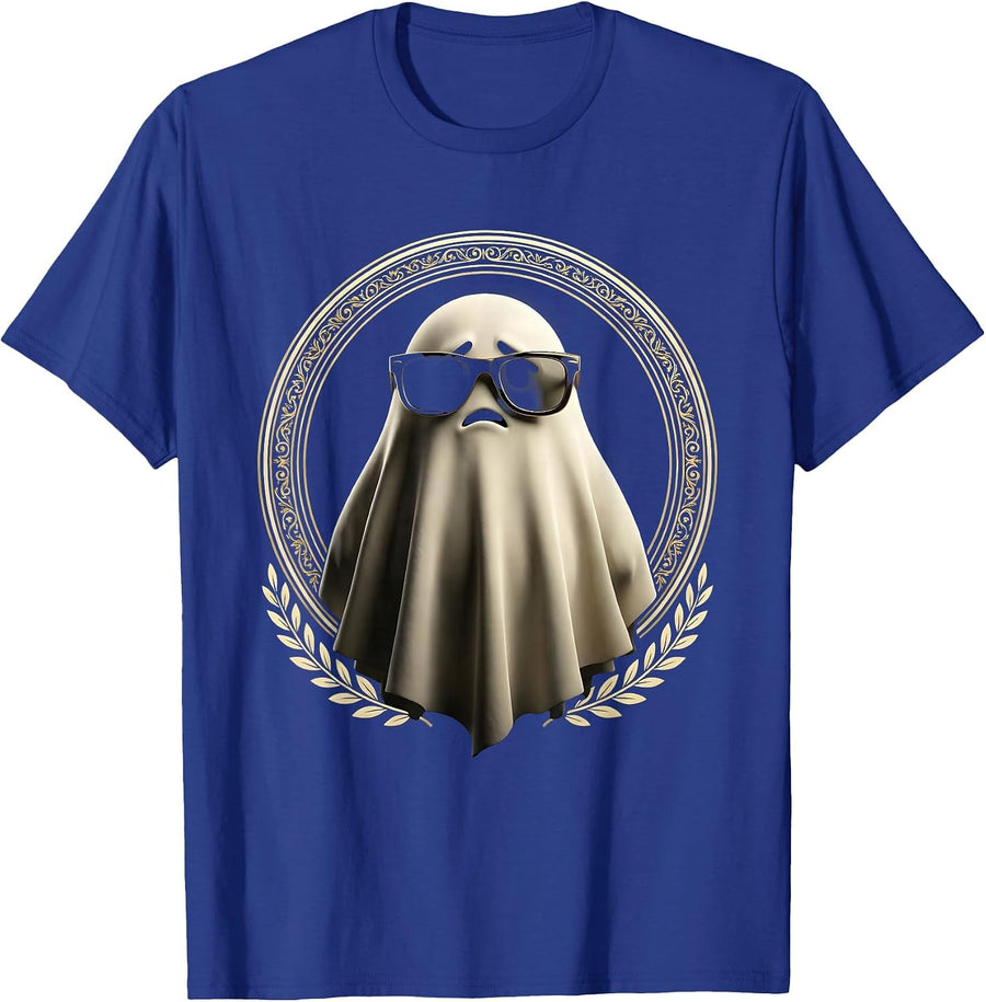 Boo Jee Ghost Wearing Designer Sunglasses T-Shirt, Men, Royal Blue, XX-Large - As Pictured