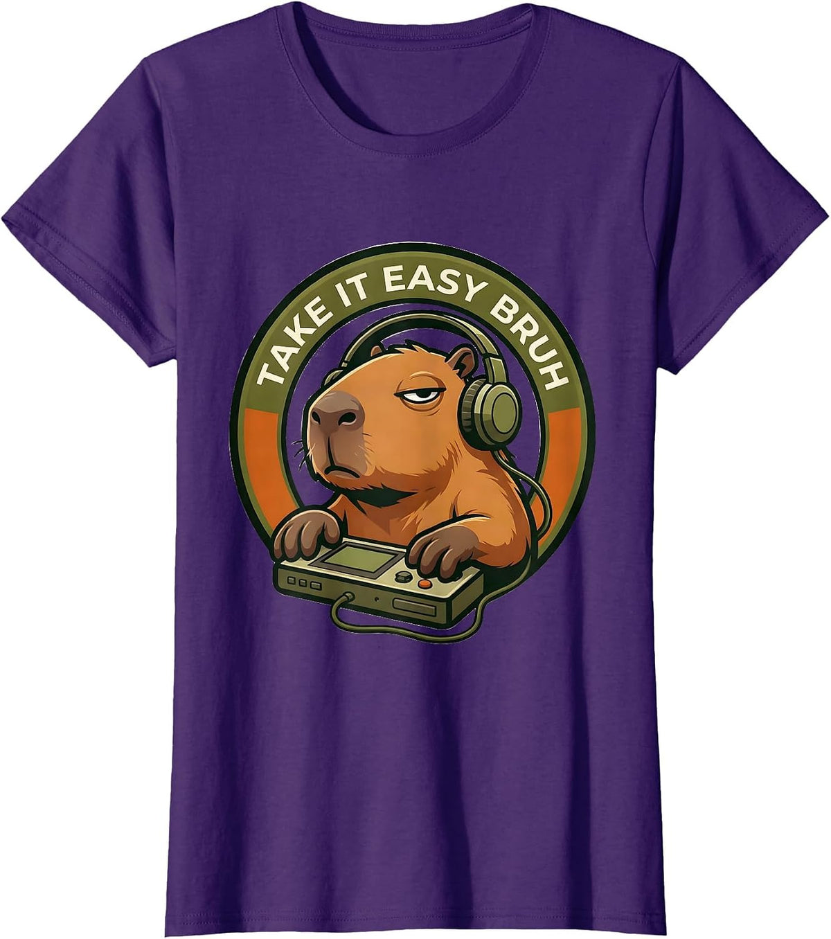 Women's Take It Easy, Bruh Funny Capybara Gamer Meme Humor T-Shirt - Purple