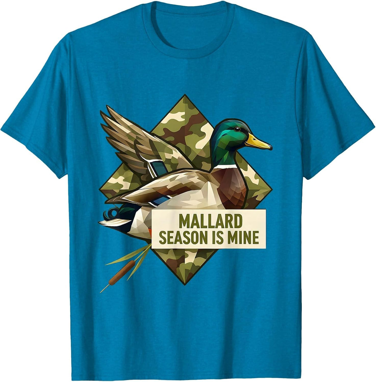 Mallard Season Is Mine Geometric Camo Hunting Vintage T-Shirt - Sapphire Blue