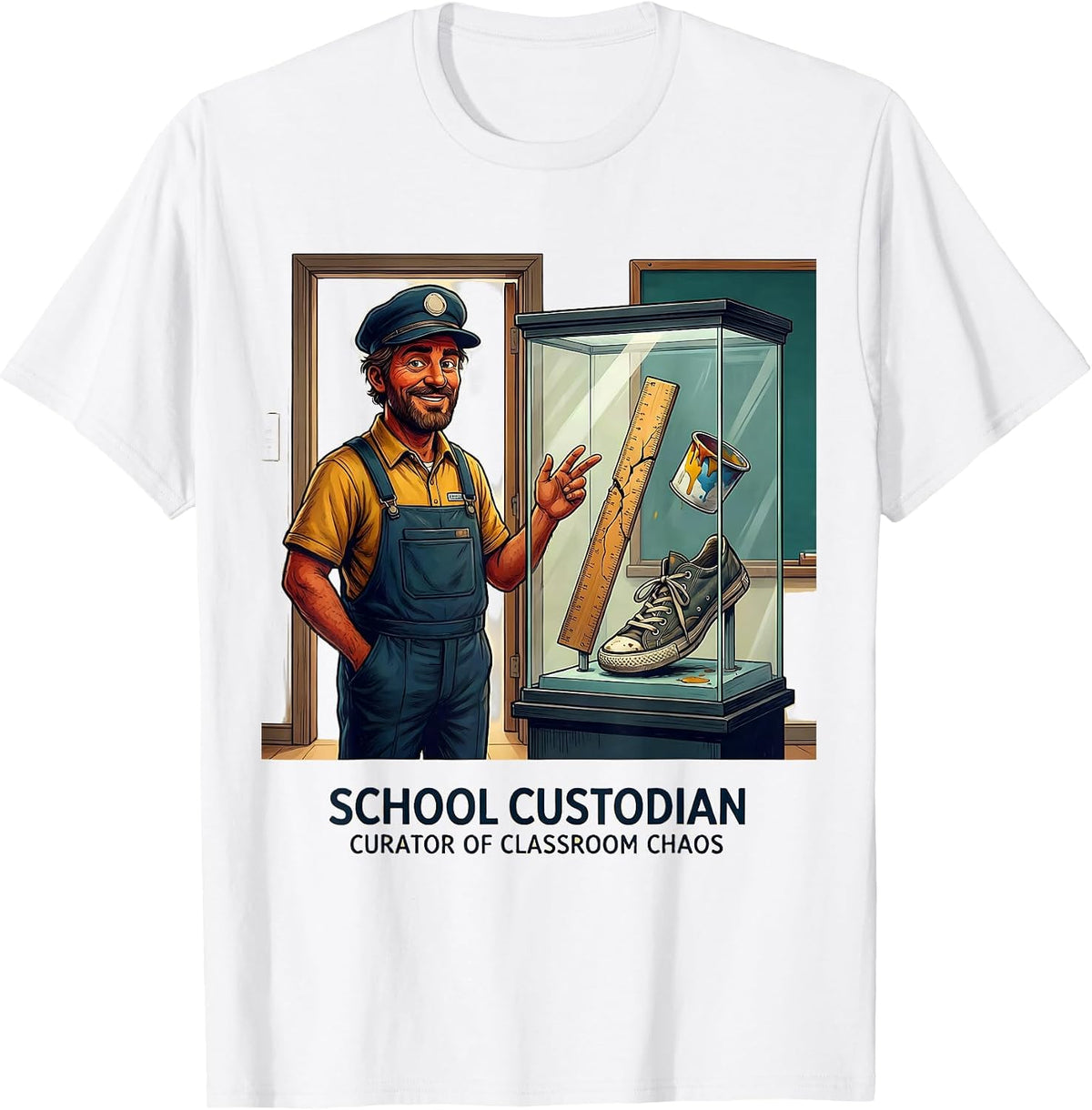 Men's School Custodian, Curator of Classroom Chaos Funny T-Shirt - White