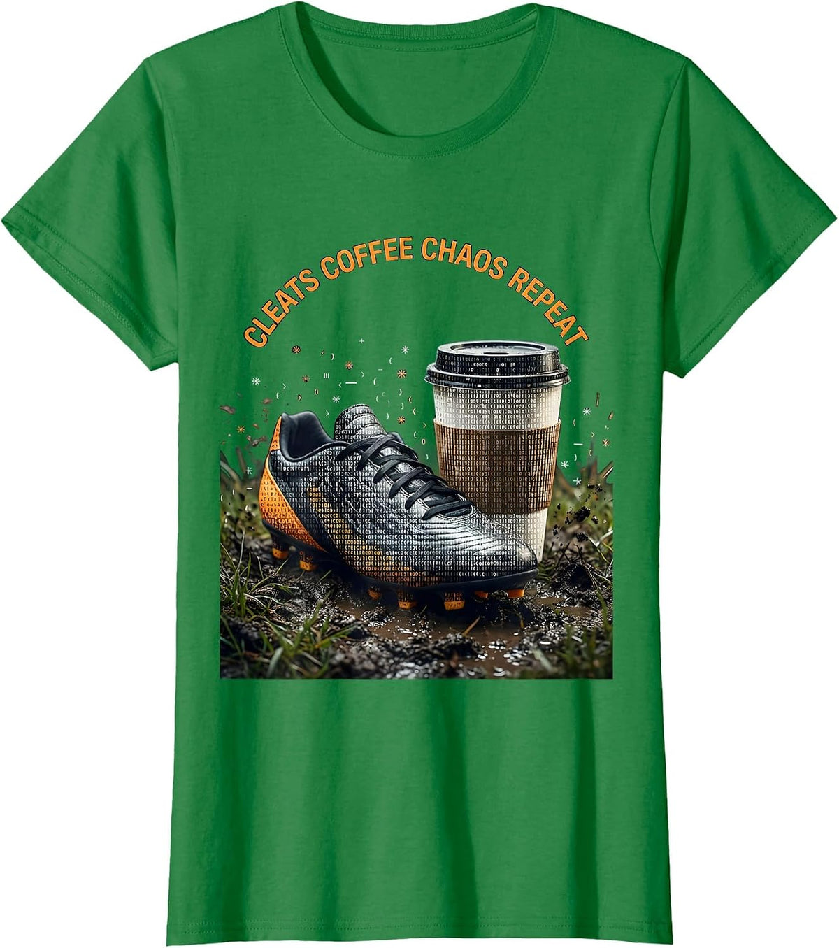 Cleats Coffee Chaos Repeat Soccer Dad Design T-Shirt - Kelly Green