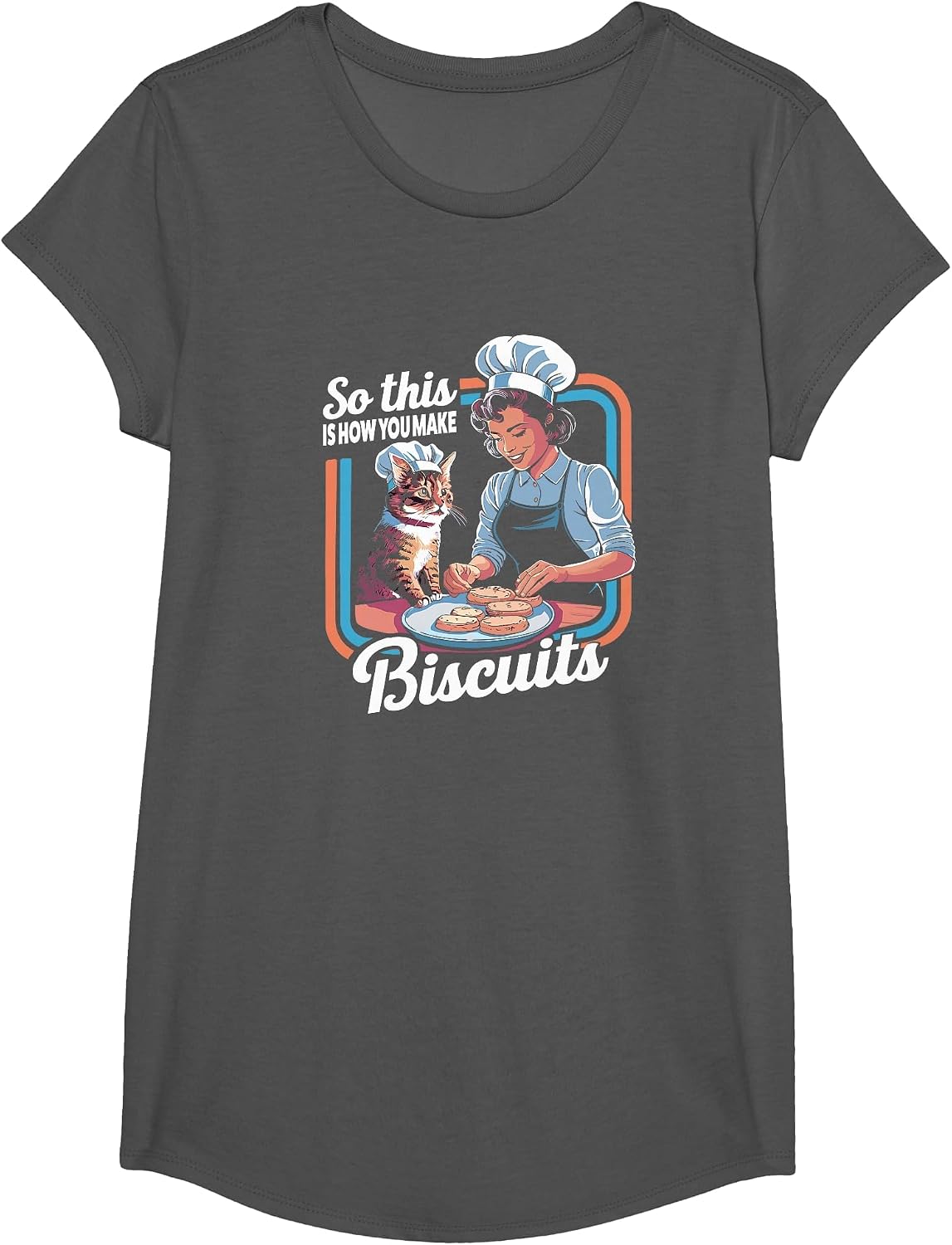 Cat Mom So This is How You Make Biscuits Cat Making Biscuits T-Shirt - Girls Asphalt Grey