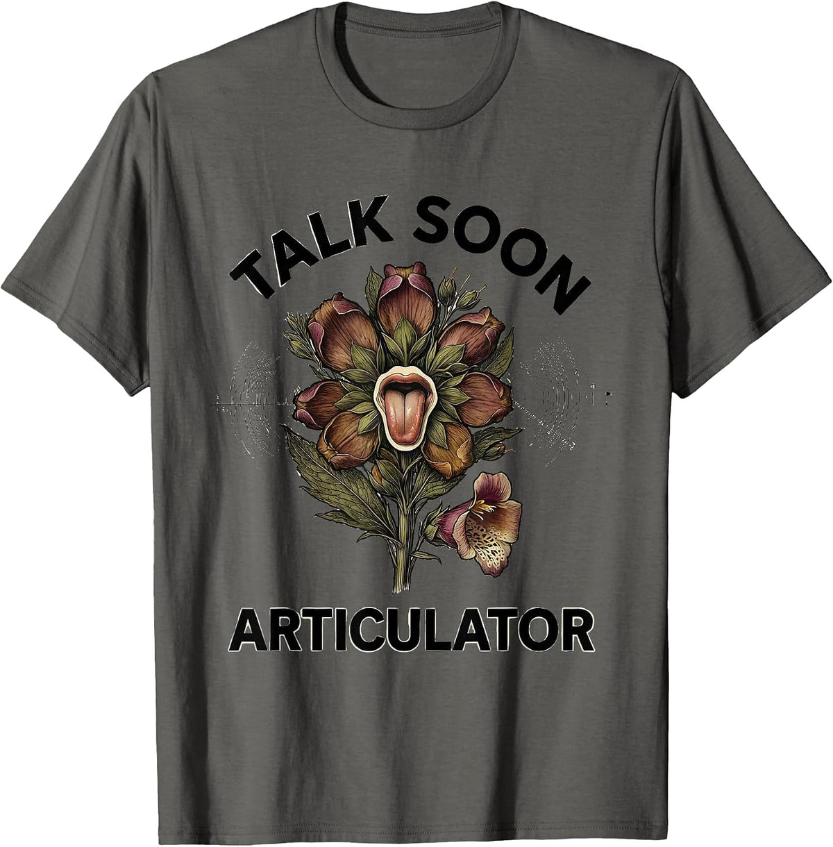 Men's Talk Soon Articulator Botanical Speech Language Pathologist T-Shirt - Asphalt Grey