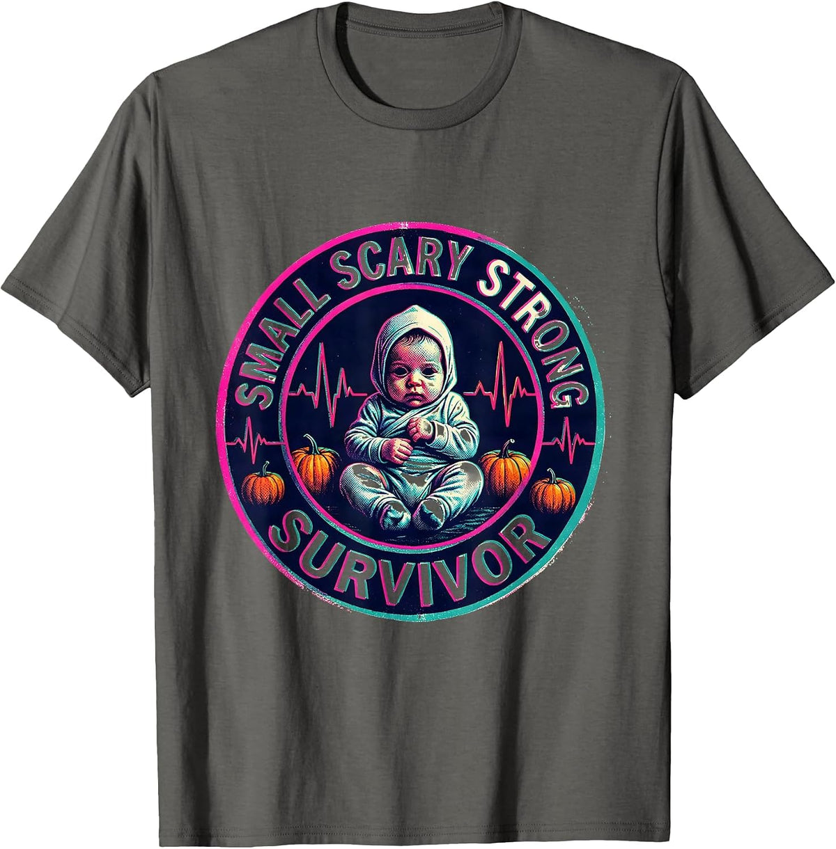 NICU Halloween Small Scary Strong Survivor T-Shirt - Asphalt Grey