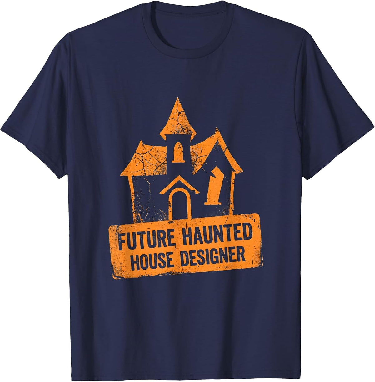 Future Haunted House Designer Boys Halloween T-Shirt - Navy Blue