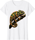 Women's Camo Chameleon on Branch Color Shift Art T-Shirt - White