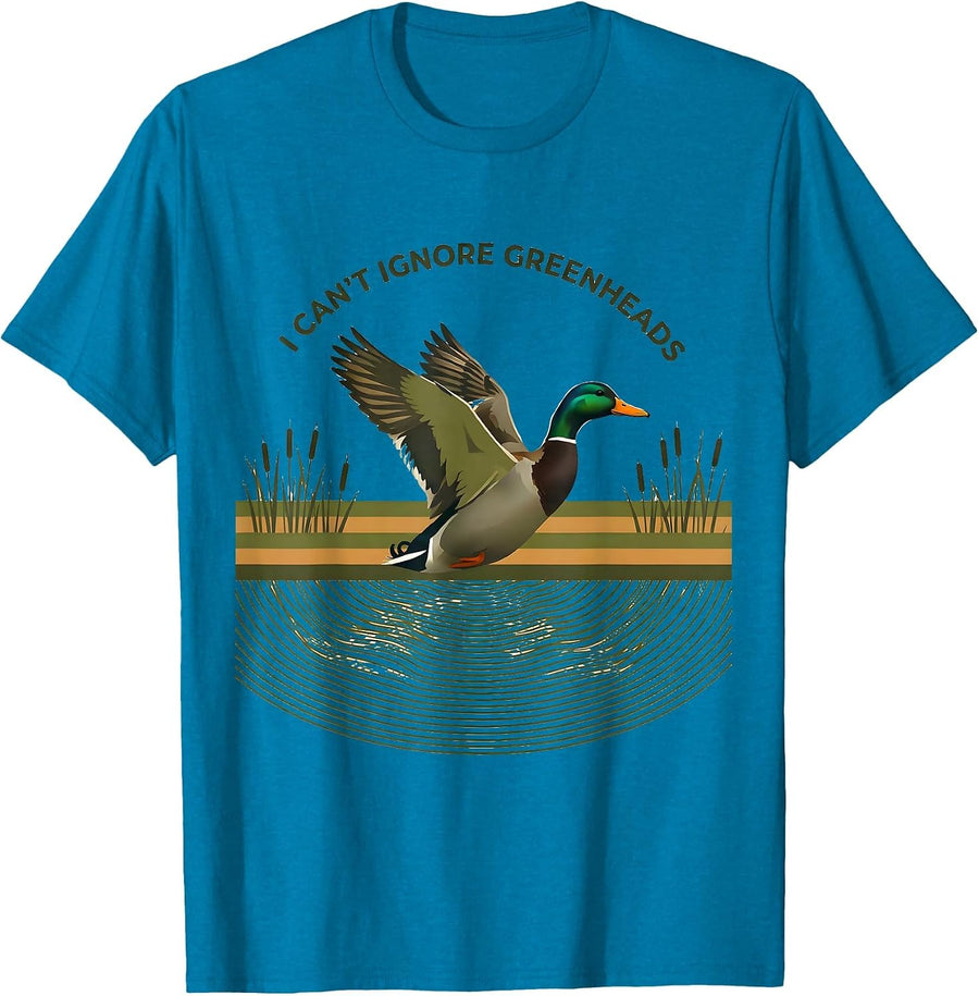 I Can't Ignore Greenheads Funny Mallard Duck Hunting Camo T-Shirt - Sapphire Blue