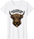 Women's Solid Steer-ling Character Funny Highland Cow Animal Lover T-Shirt - White