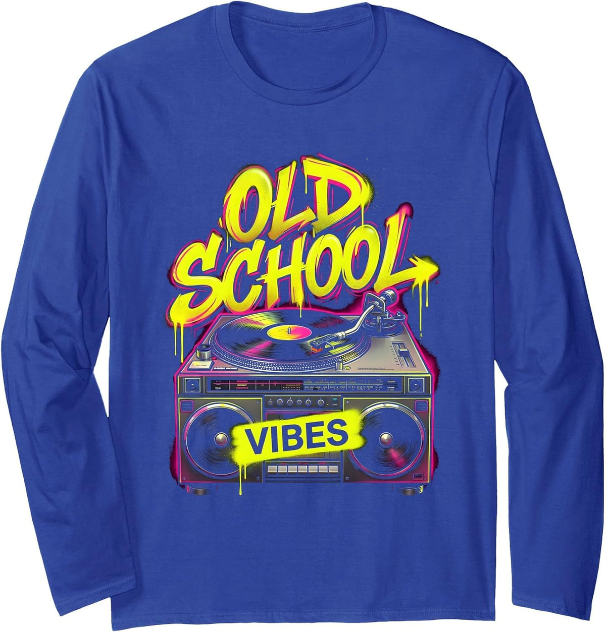 Old School Vibes Hip Hop Graphic Design Long Sleeve T-Shirt - Adult Unisex Royal Blue