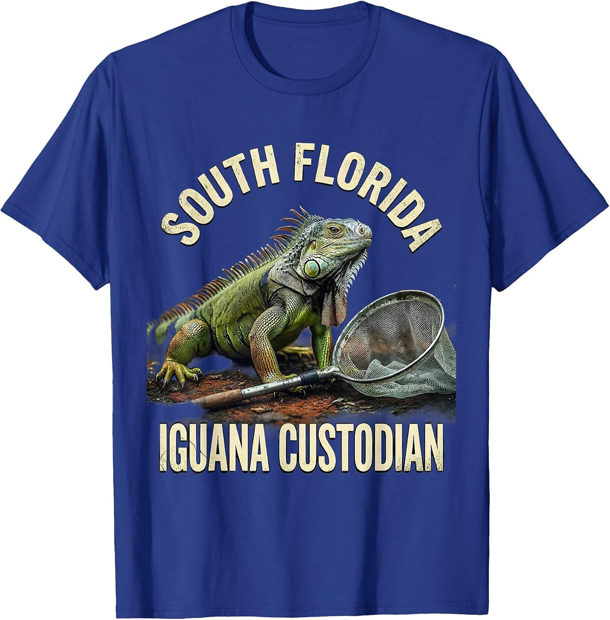 South Florida Iguana Custodian Distressed Iguana Hunter T-Shirt - Royal Blue