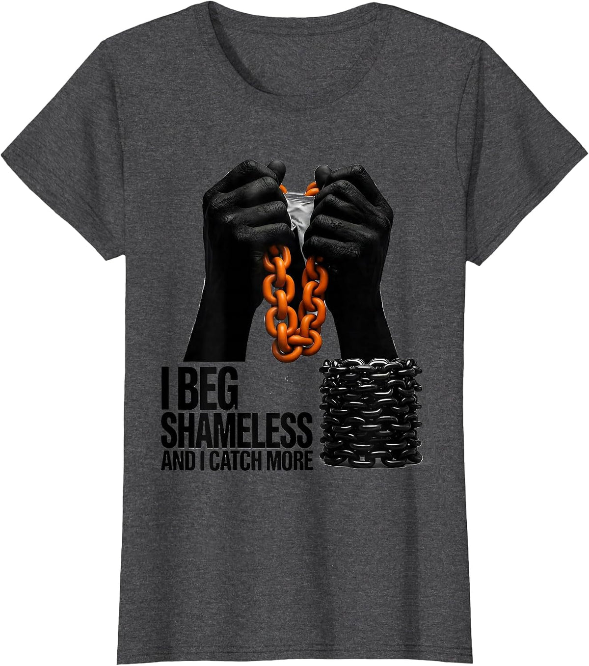 Women's I Beg Shameless And I Catch More Brutalist Mardi Gras T-Shirt - Dark Heather Grey