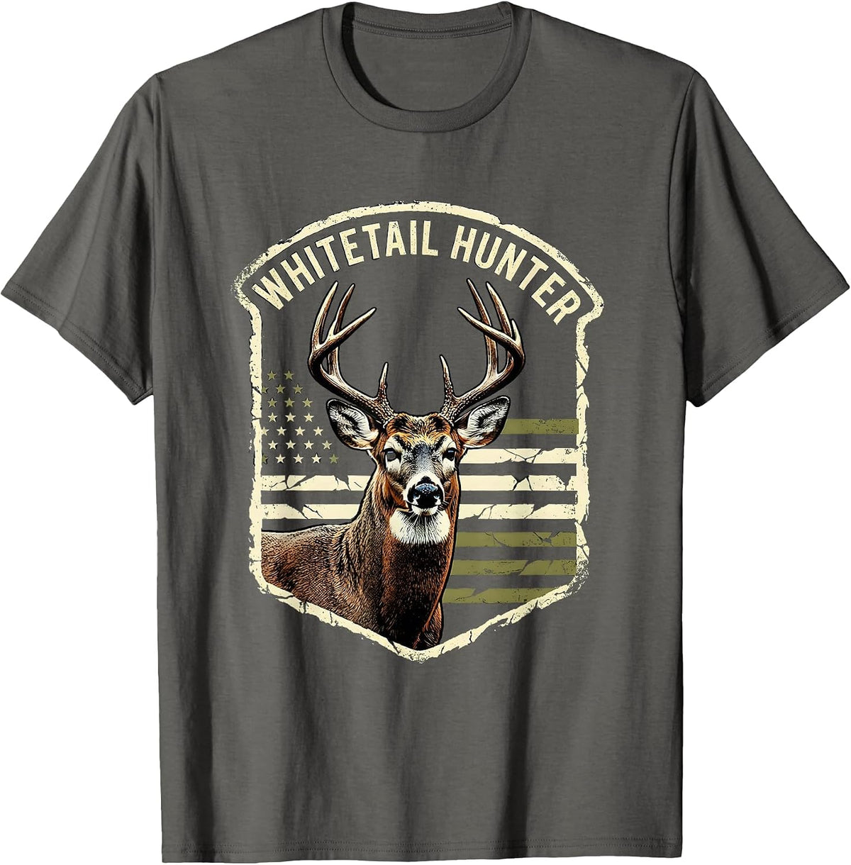 Men's Whitetail Hunter Distressed Whitetail Buck Hunting Dad Gift T-Shirt - Asphalt Grey