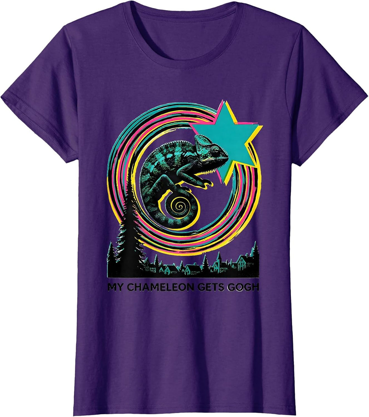 Women's My Chameleon Gets Gogh Risograph Funny Animal Lover Van Gogh T-Shirt - Purple