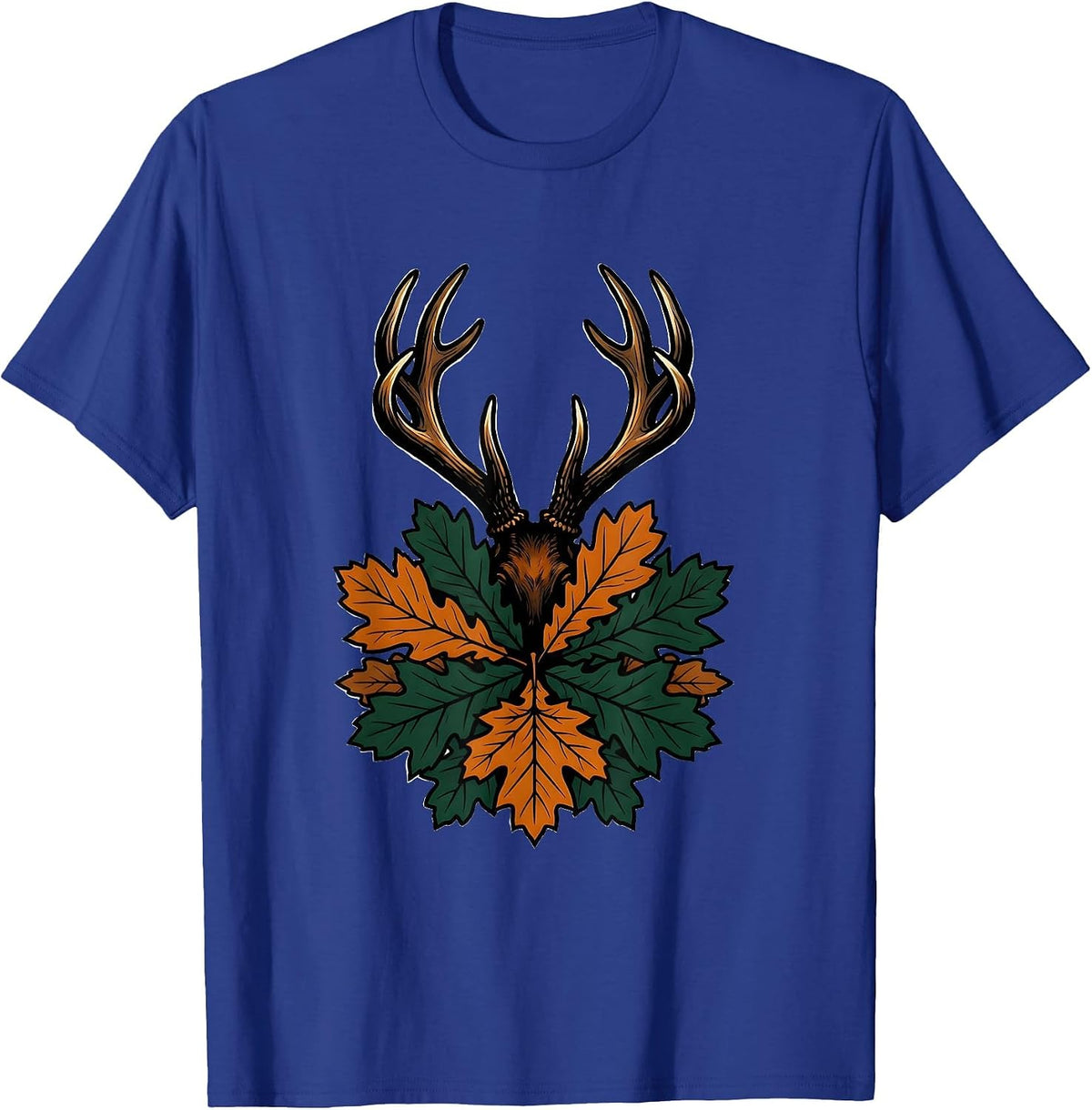 Shed Antler in Autumn Leaves Hunting Design T-Shirt - Royal Blue