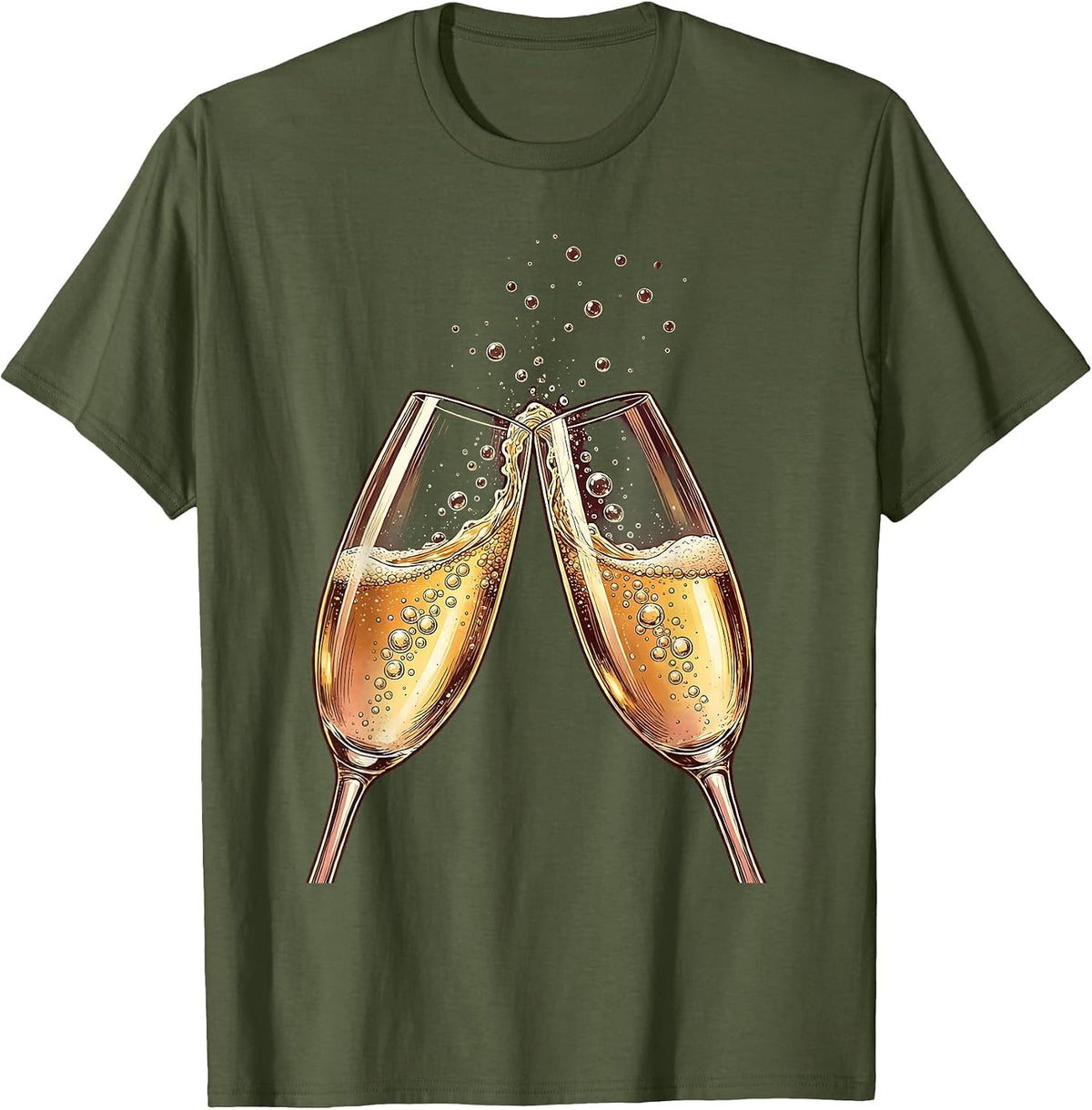 Men's Champagne Toast Celebration Clinking Glasses T-Shirt - Olive Green