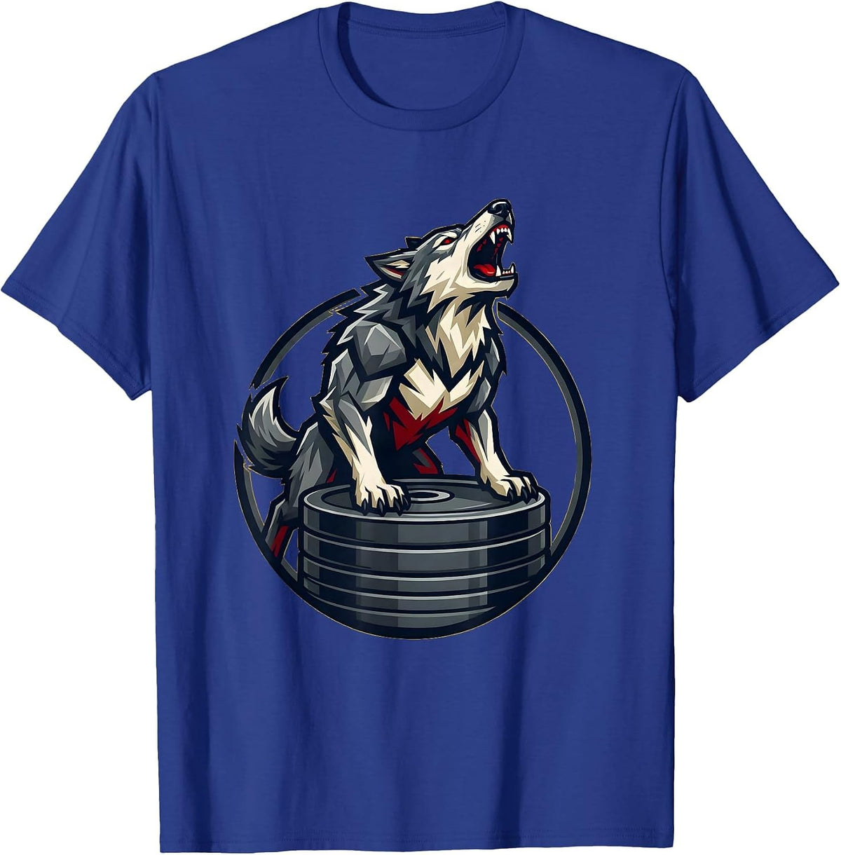 Men's Wolf Howling on Weight Plates Gym Graphic T-Shirt - Royal Blue