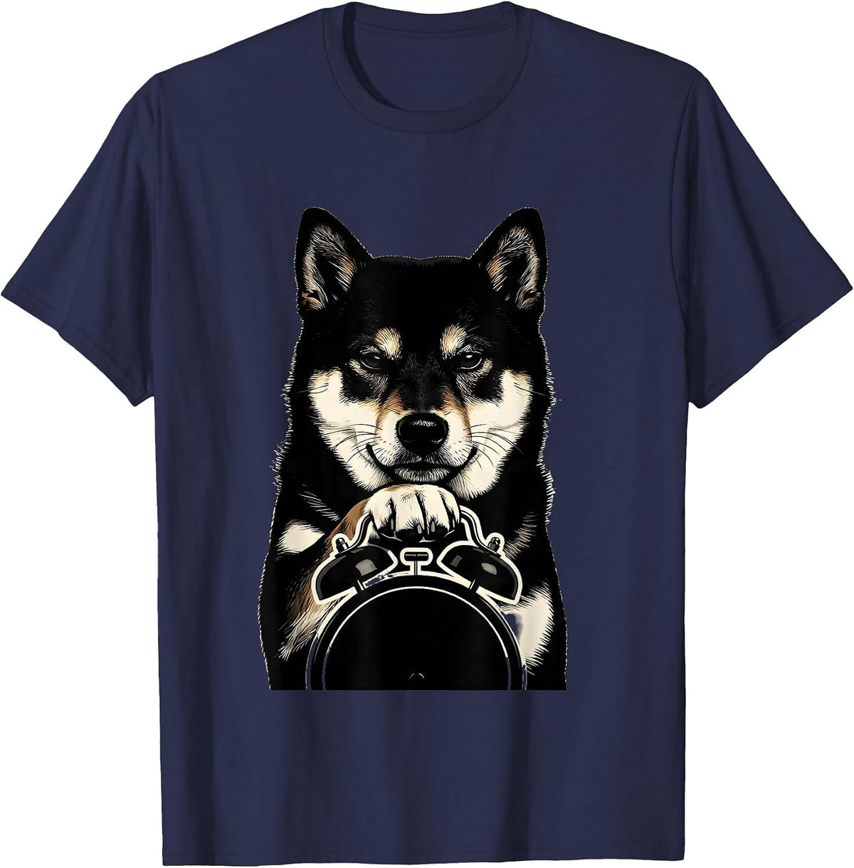 Men's Shiba Inu Alarm Clock Silhouette Funny Dog Lover Gift T-Shirt - Navy Blue