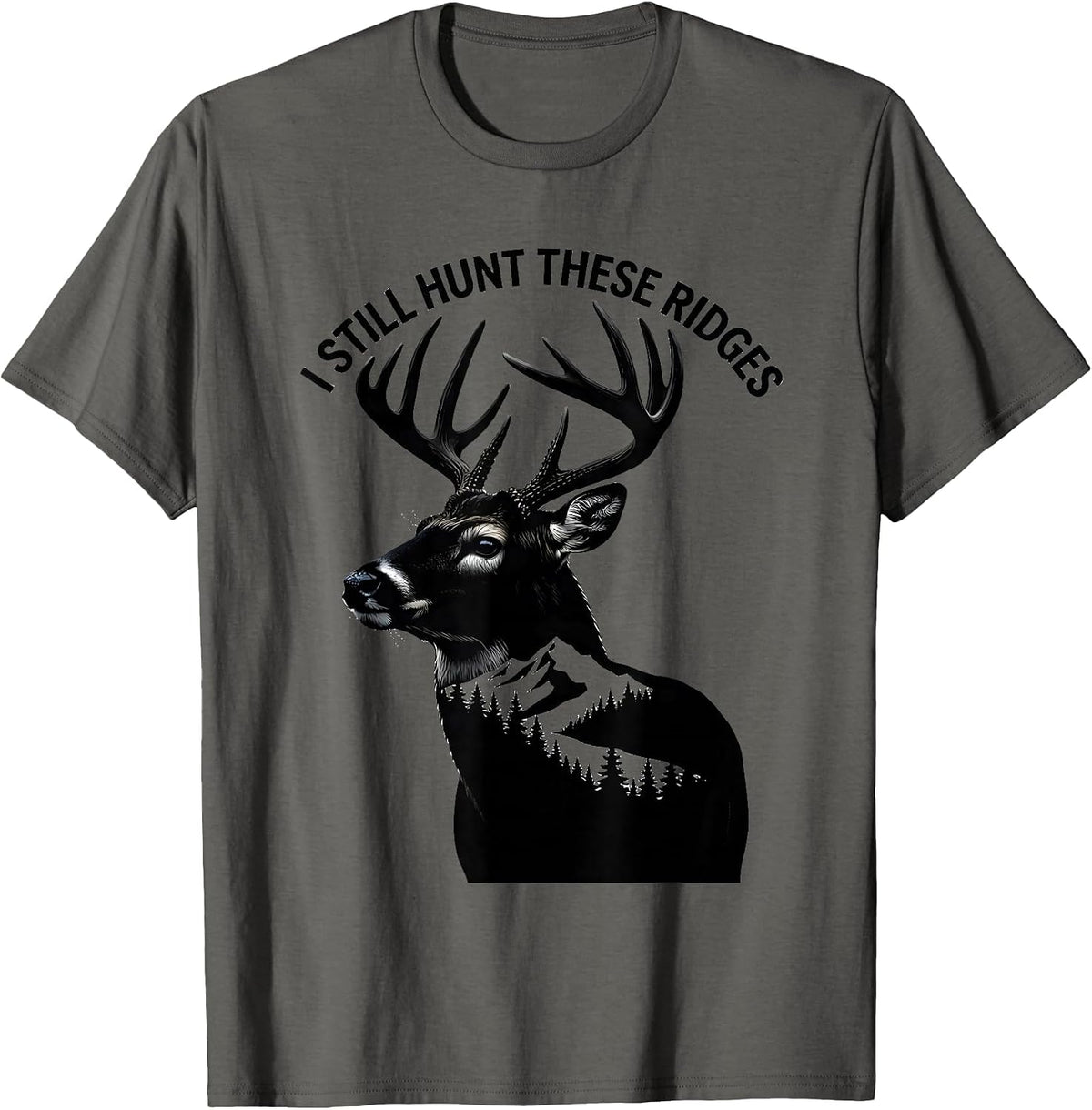 Men's I Still Hunt These Ridges Elk Deer Hunting Silhouette T-Shirt - Asphalt Grey