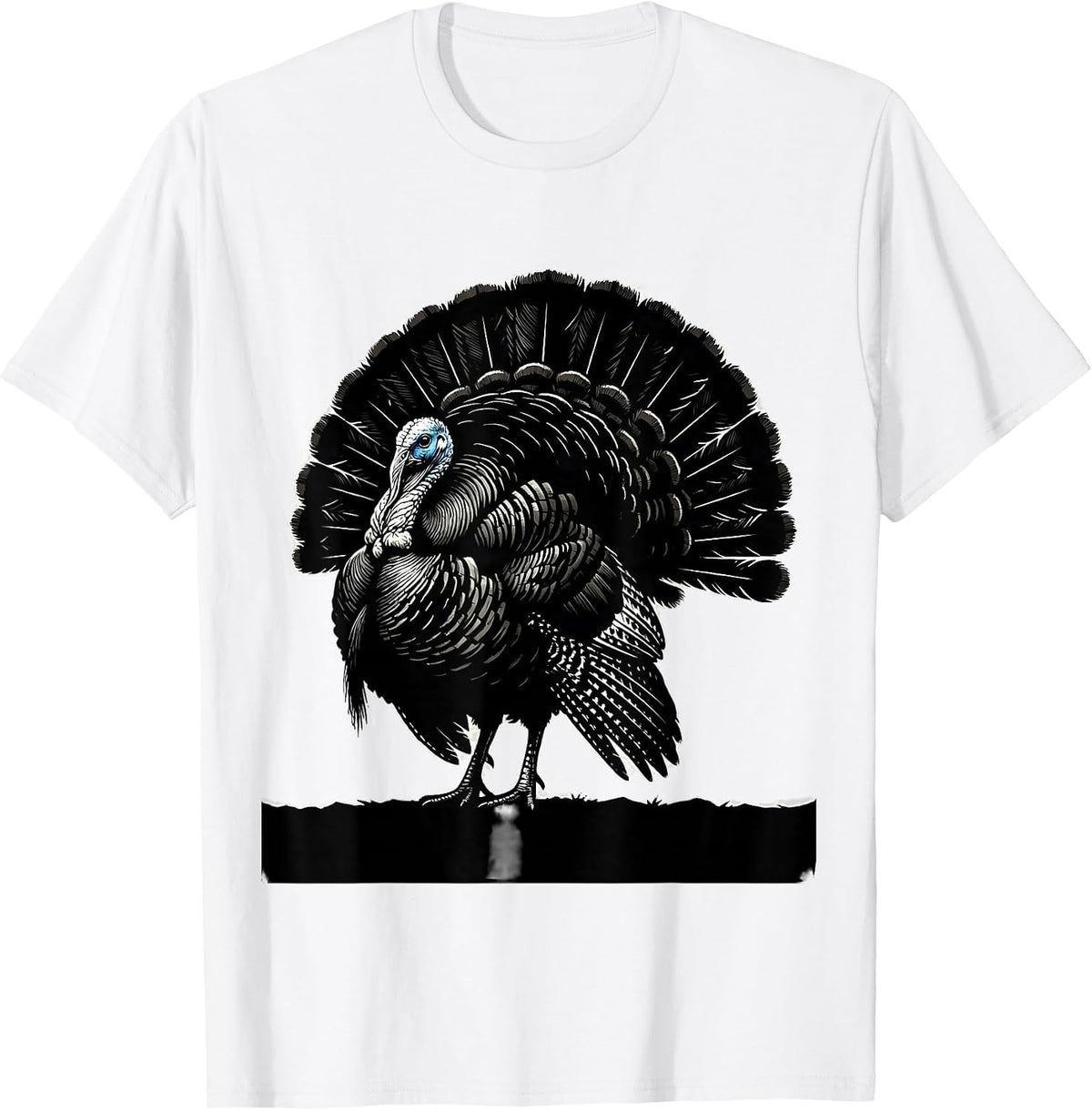 Men's Strutting Turkey Full Fan Tail Feathers Illustration T-Shirt - White